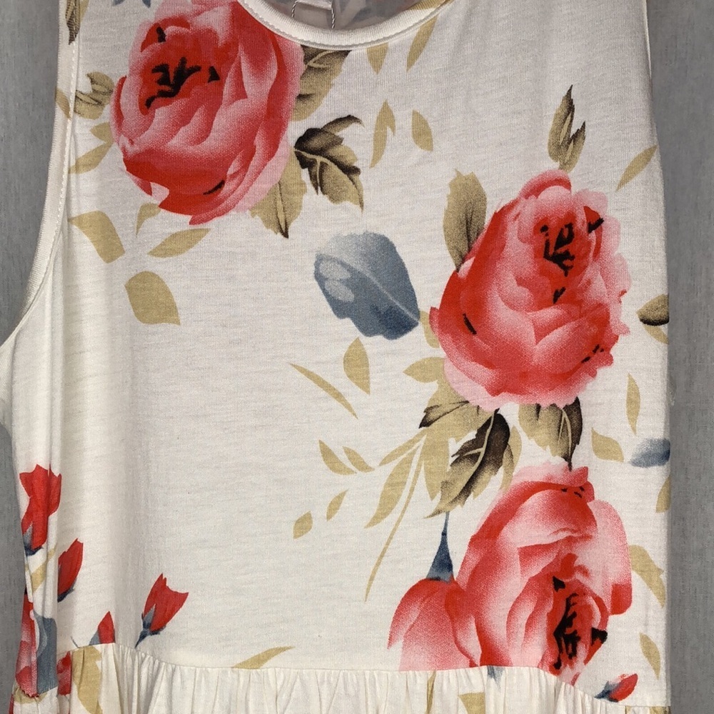 Soft Flowy Stretchy Cream Pink Floral Sleeveless Tank Dress Pockets Women XS NWT - Picture 4 of 14